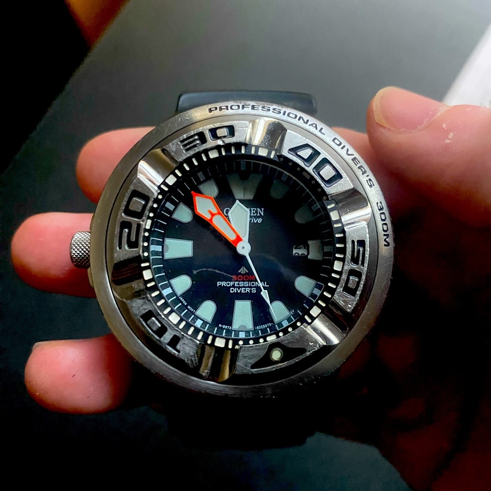 Citizen Men's Promaster Dive Eco-Drive Watch screw back case and crowning